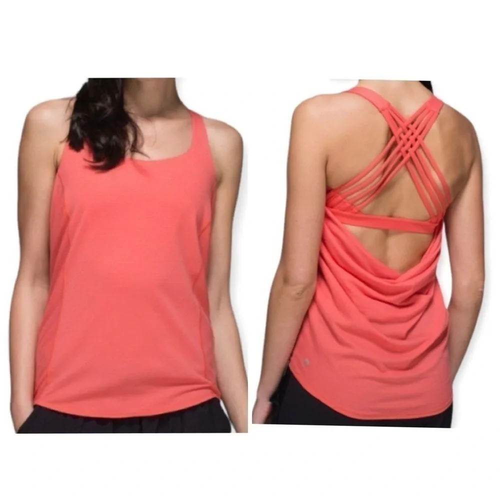 Lululemon Women's Wild Tank Top Strappy Coral Stripes size 6 Yoga Workout